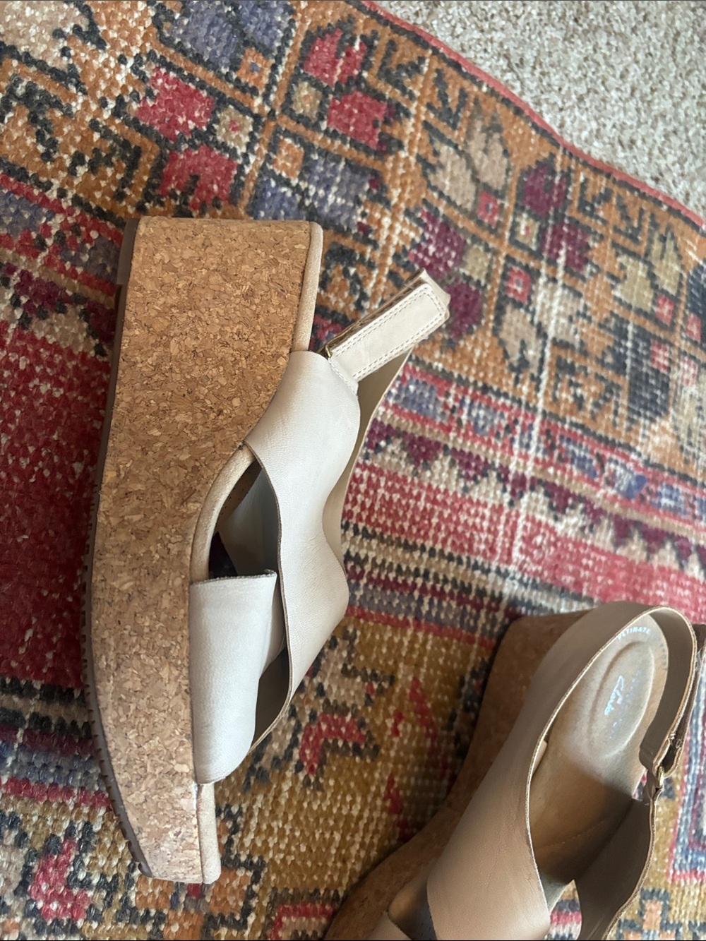 Women’s Tan Cork Wedge Sandals - Slingback Cross-Strap - Picture 2 of 5